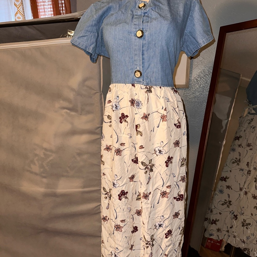 Floral Denim Button-Up Dress